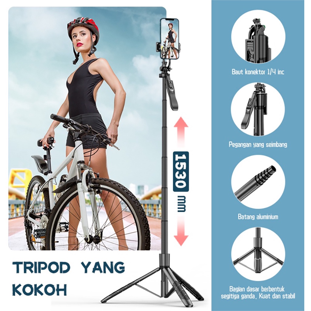 L16 Tripod Bluetooth Selfie Stick Remote Tripod HP Kamera DSLR Tongsis 1530MM dengan 1/4 Adaptor