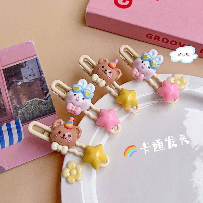 Cute Bear Bunny Little Girl Hair Clip Kecil Klip Hiasan Kepala Duckbill Klip Aksesoris Rambut Anak