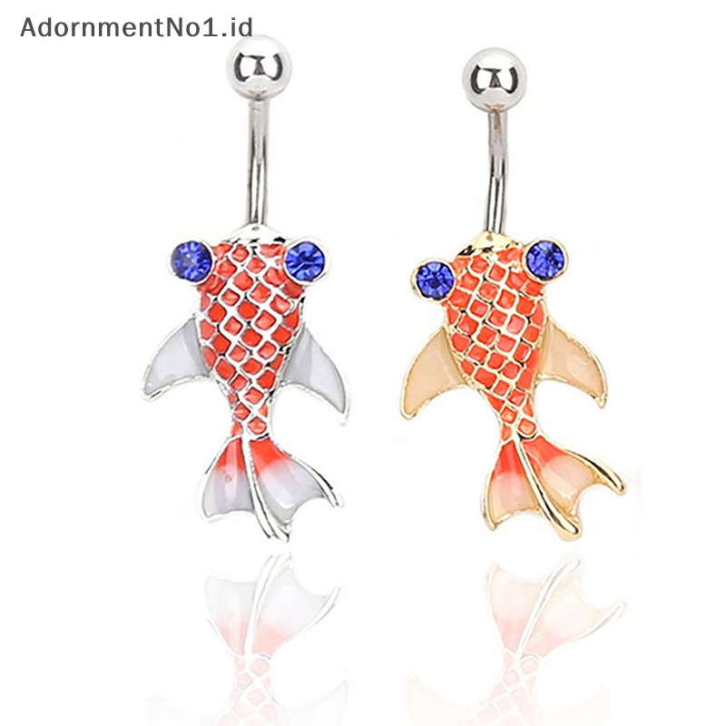 [AdornmentNo1] Musim panas merah kecil ikan mas cincin perut Stainless Steel kristal pusar cincin tubuh perhiasan untuk wanita Belly Ring