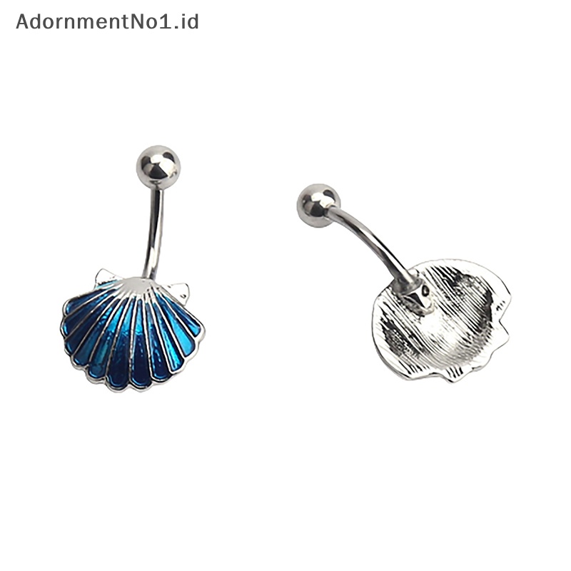 [AdornmentNo1] Kreatif perak biru Shell cincin perut baja Titanium kristal pusar cincin tubuh perhiasan untuk wanita Belly Ring