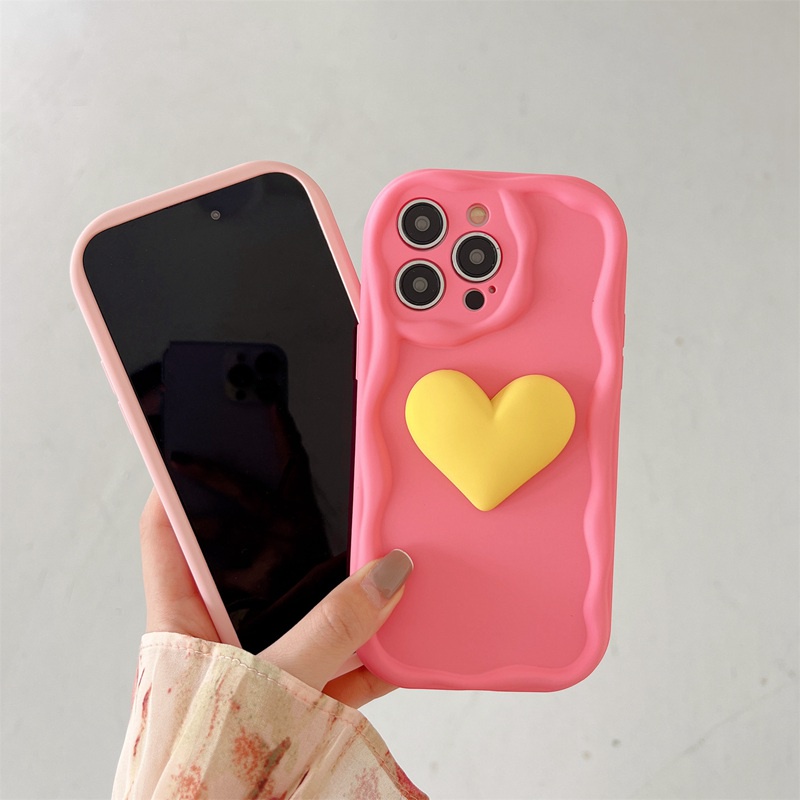 Macaron Wave 3D Big Love Soft Silicon Case HP iP iPhone 6 6S 7 8 14 + Plus SE 2020 2022 X XS XR 11 12 13 Pro Max Casing