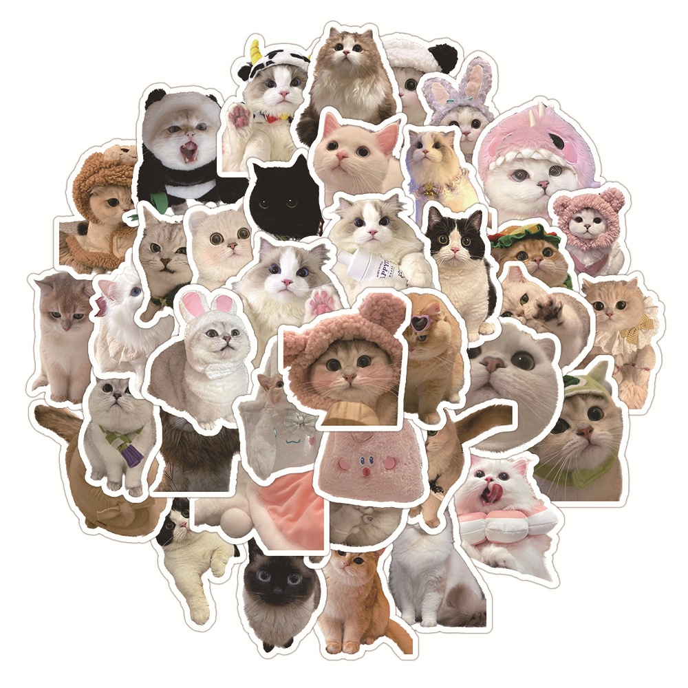 60pc Stiker Anjing Kucing Lucu Kucing Realistis Ins Gaya Korea Casing Ponsel Tablet Sticker