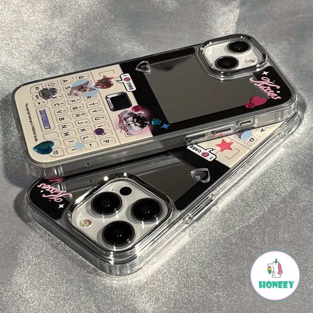 IPHONE Casing Ponsel Cermin Berlapis Kartun Kucing Anjing Lucu Kompatibel Untuk Iphone14 Pro 13 12 Pro Max Case Iphone11Keren Anti-Drop Lembut Cover Pelindung