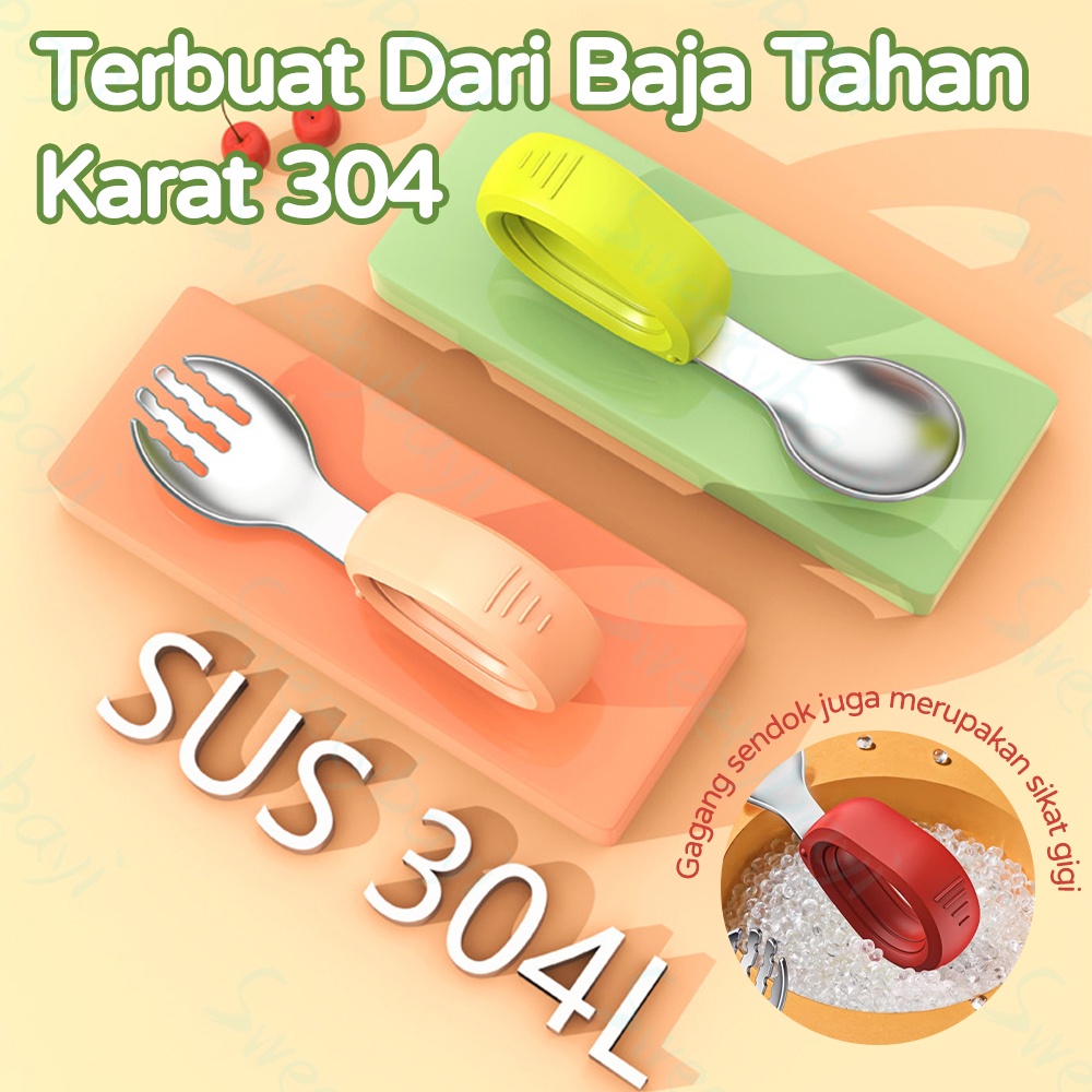 SweetyBayi Sendok bayi anak stainless set Training spoon sendok garpu bayi silikon