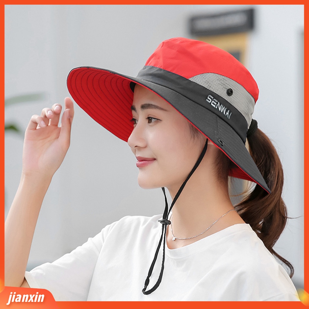 (In Stock) Topi Matahari Luar Ruangan Jaring Pinggiran Lebar Dapat Disesuaikan Bernapas Lipat Tahan UV Perlindungan Matahari Warna Solid Musim Panas Wanita Perlindungan UV Topi Pelindung Matahari Untuk Pria