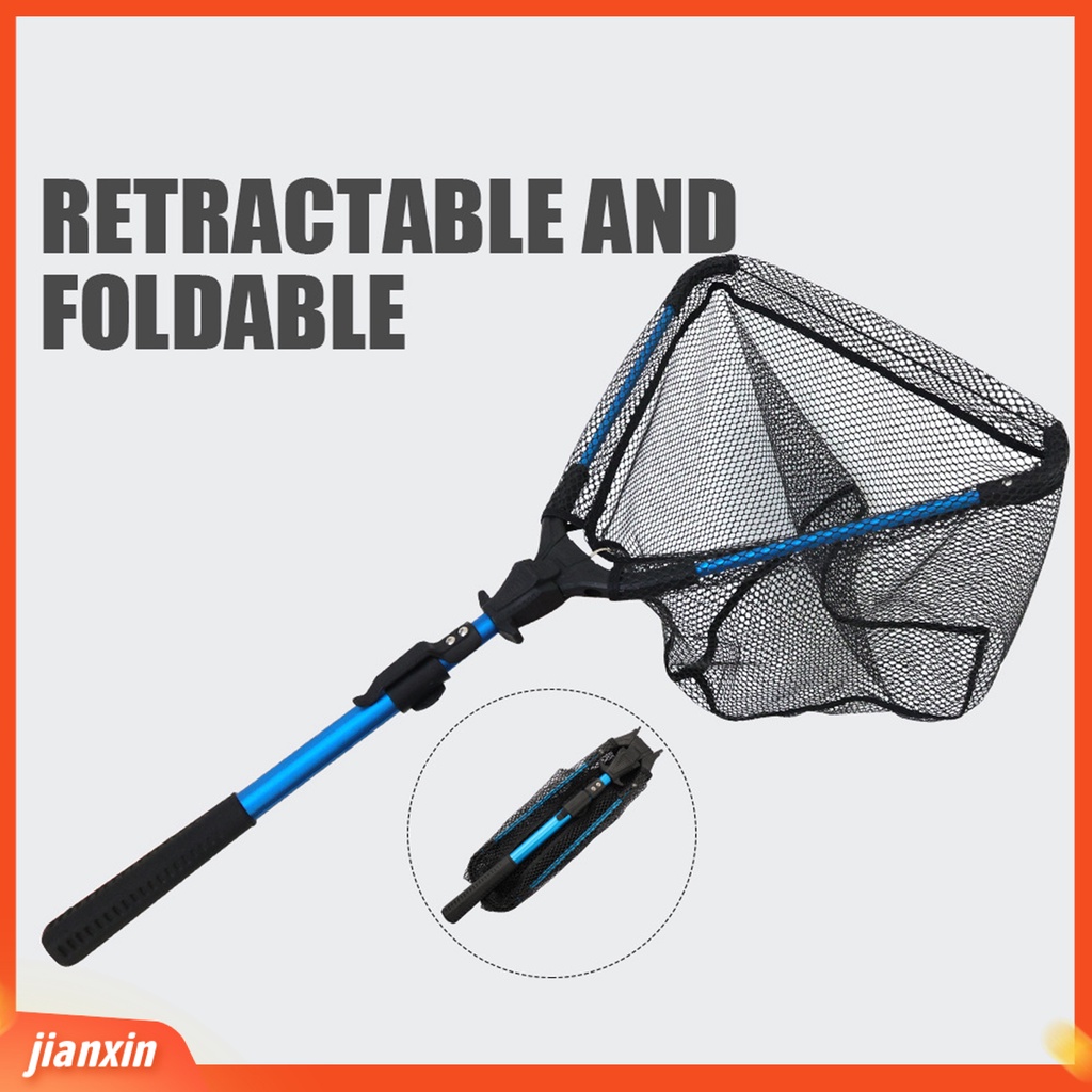 (In Stock) Jaring Ikan Lipat Anti-slip Teleskopik Gagang Aluminium Jaring Halus Profesional Angling Segitiga Ditarik Ikan Arahan Net Penangkap Perlengkapan Memancing