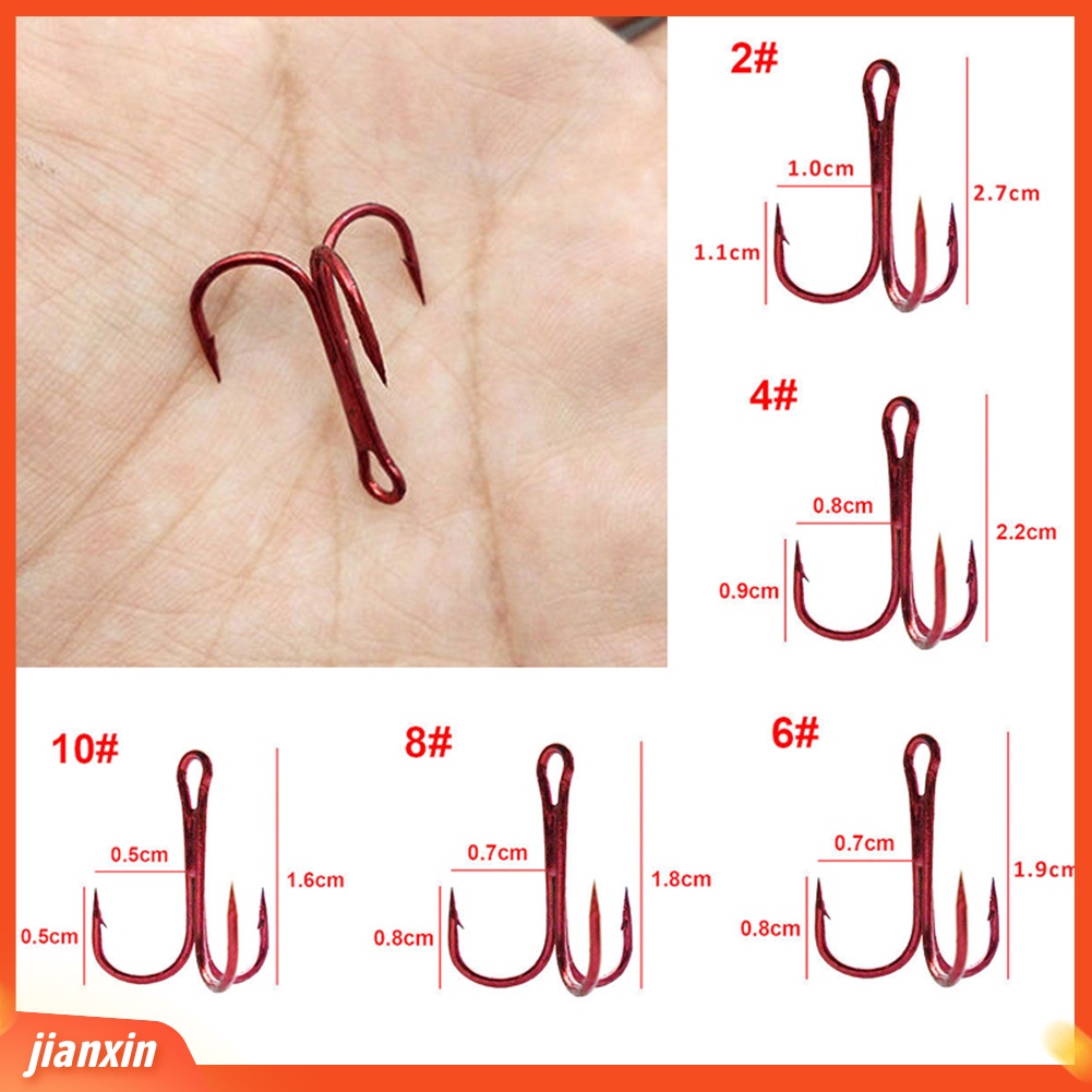 (In Stock) 100Pcs Ukuran2/4 /6 /8 /10 Diasah Kuat Memancing Treble Hook Alat Tackle Ikan