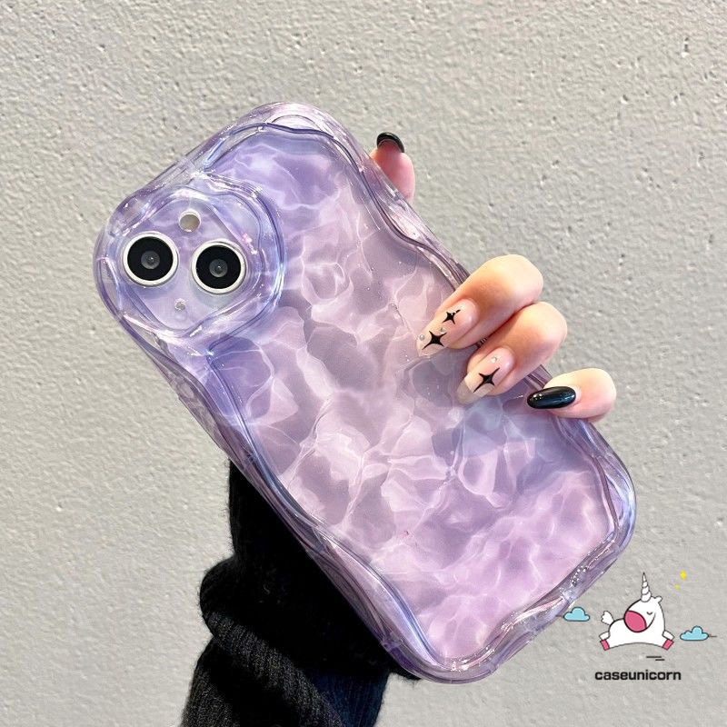 Untuk Realme C11 C53 C55 C35 C33 C30 9i 5i 7i 6i 5s C25 C20 C25s C25Y C12 C17 C31 C21Y C20A C15 C3 C1 C21 3D Wavy Curved Edge Gradient Purple Water Ripple Case Dengan Stiker Berlian