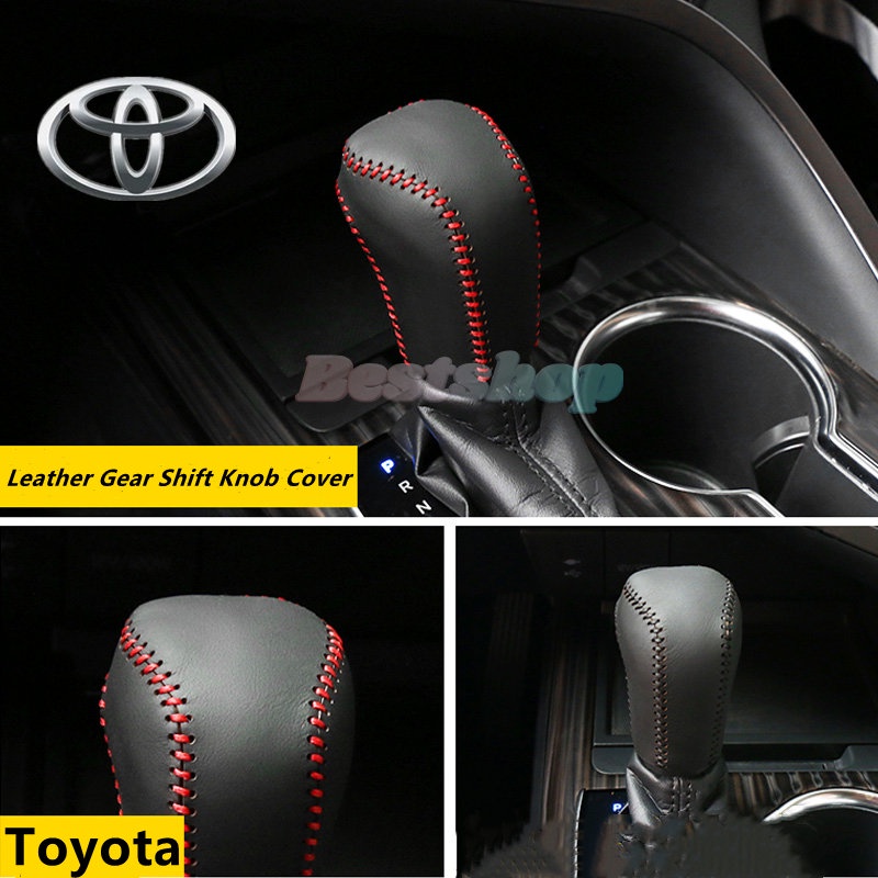 Cover Knob Pemindah Gigi Bahan Kulit Untuk Toyota Corolla Cross Camry Rav4 Rav4 2014-2019 Otomatis Jahitan Tangan DIY Gear Shift Kerah