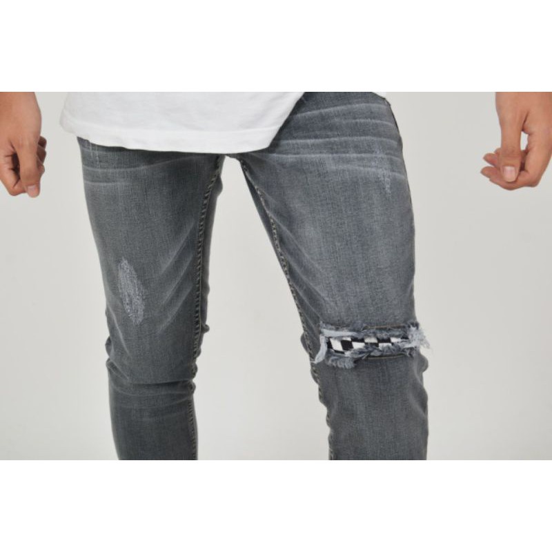 Weird Jeans  - Grey Chess S04 - Celana Jeans Pria Skinny Slimfit Ripped Jeans Stretch