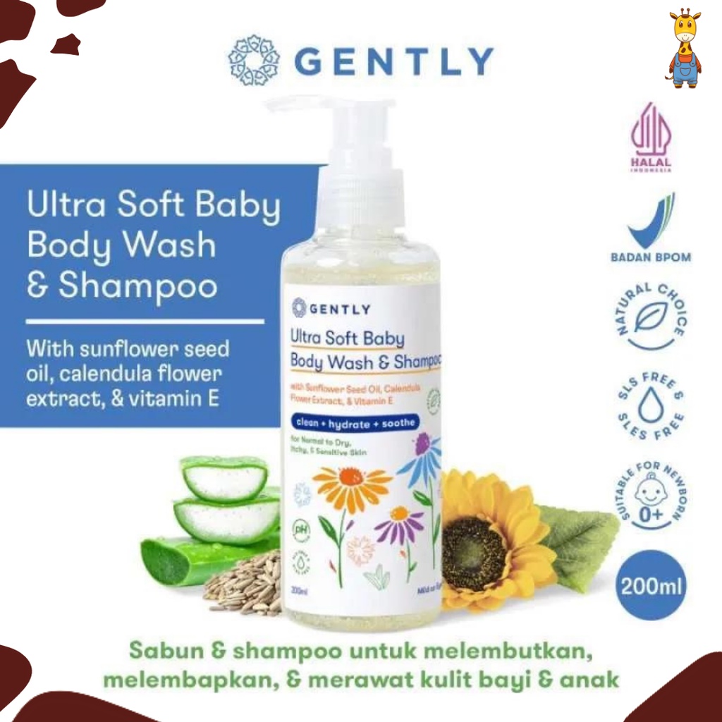 Gently Ultra Body Wash &amp; Shampoo 250ml - Sabun Pembersih Badan dan Rambut Bayi &amp; Anak