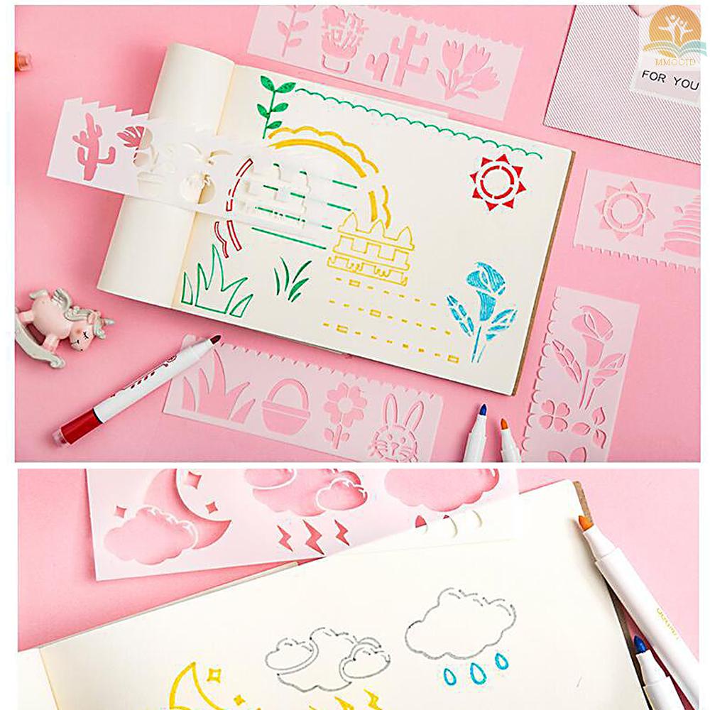 In Stock Multi-Fungsional Menggambar Stensil Garis Lurus &amp; Bergelombang Penggaris Desain Berongga Keluar PP Template Dapat Digunakan Kembali Untuk Anak-Anak Siswa DIY Lukisan Kerajinan Scrapbooking Jurnal Foto