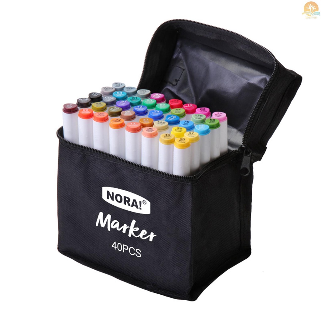 In Stock 40warna Spidol Alkohol Set Double Tipped Colored Bolpen Penanda Seni Titik Halus Dikemas Tas Kain Untuk Anak-Anak Dewasa Mewarnai Gambar Ilustrasi Sketsa Artis