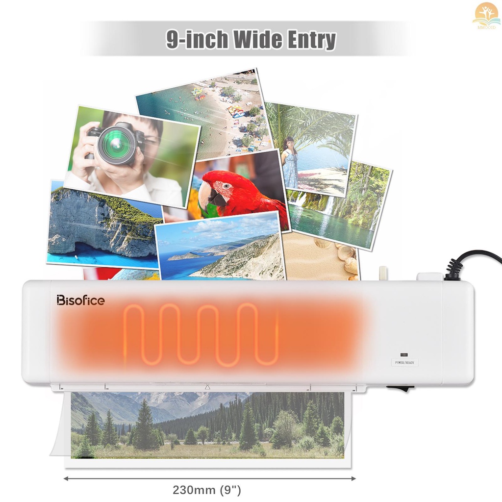 In Stock Bisofice Mesin Laminator Desktop Ukuran A4 Laminasi Panas 2 Sistem Rol Lebar 230mm Pemanasan Cepat Cocok Untuk 75~125mic Pouch Untuk Perlengkapan Rumah Kantor Sekolah