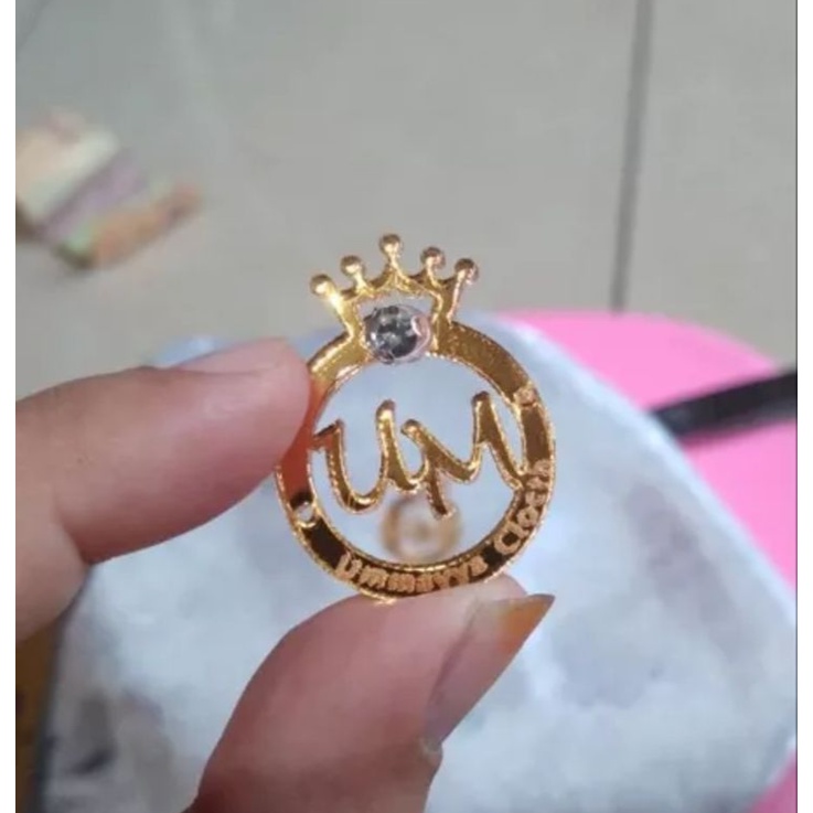 Label Akrilik Hijab Ring Bulat Inisial with diamond permata label Jilbab Lucu Mewah
