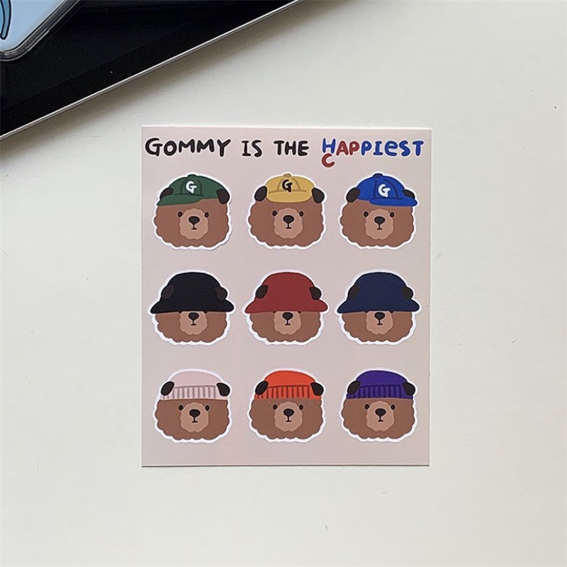 Ins Style Kartun Stiker Beruang Dengan Topi Jurnal DIY IPad Stiker Hias