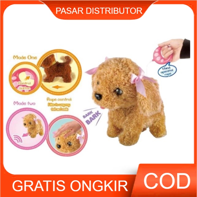 Mainan Anak Electric Cute Pet Anjing Gerak Berjalan Musik Pakai Tali Mainan Anak Best Gift