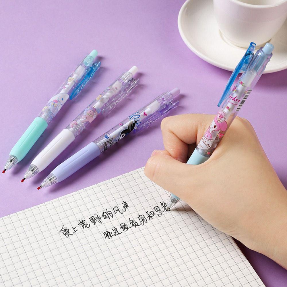 LANFY 6pcs/set My Melody Kuromi Neutral Gel Pen, Tinta Hitam Anime Kartun Press Gel Pen Set, Pena Tulisan Kawaii ST Nib Bolpoin Untuk Alat Tulis