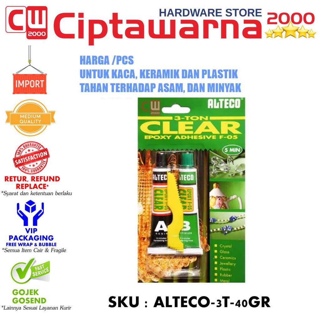 

Lem Alteco 3 Ton Clear Epoxy Adhesive F-05 5 min 40g Transparan Bening