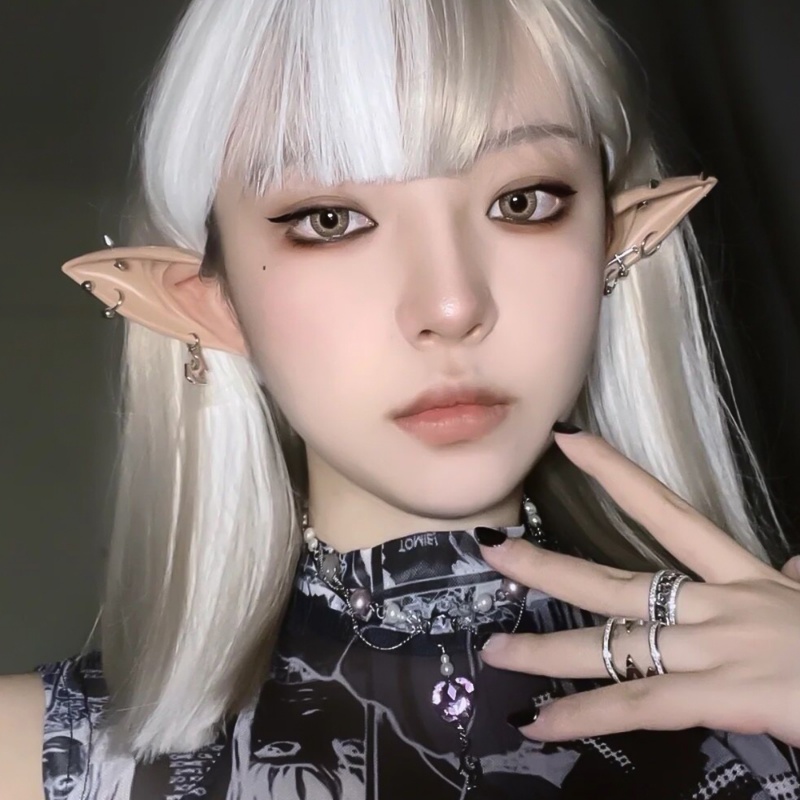 [Favorite] 1pasang Halloween Simulasi Telinga Elf/ Lateks Lembut Tidak Berbahaya Telinga Palsu Prop/Peri Malaikat Berdandan Cosplay Pesta Natal DIY Dekorasi