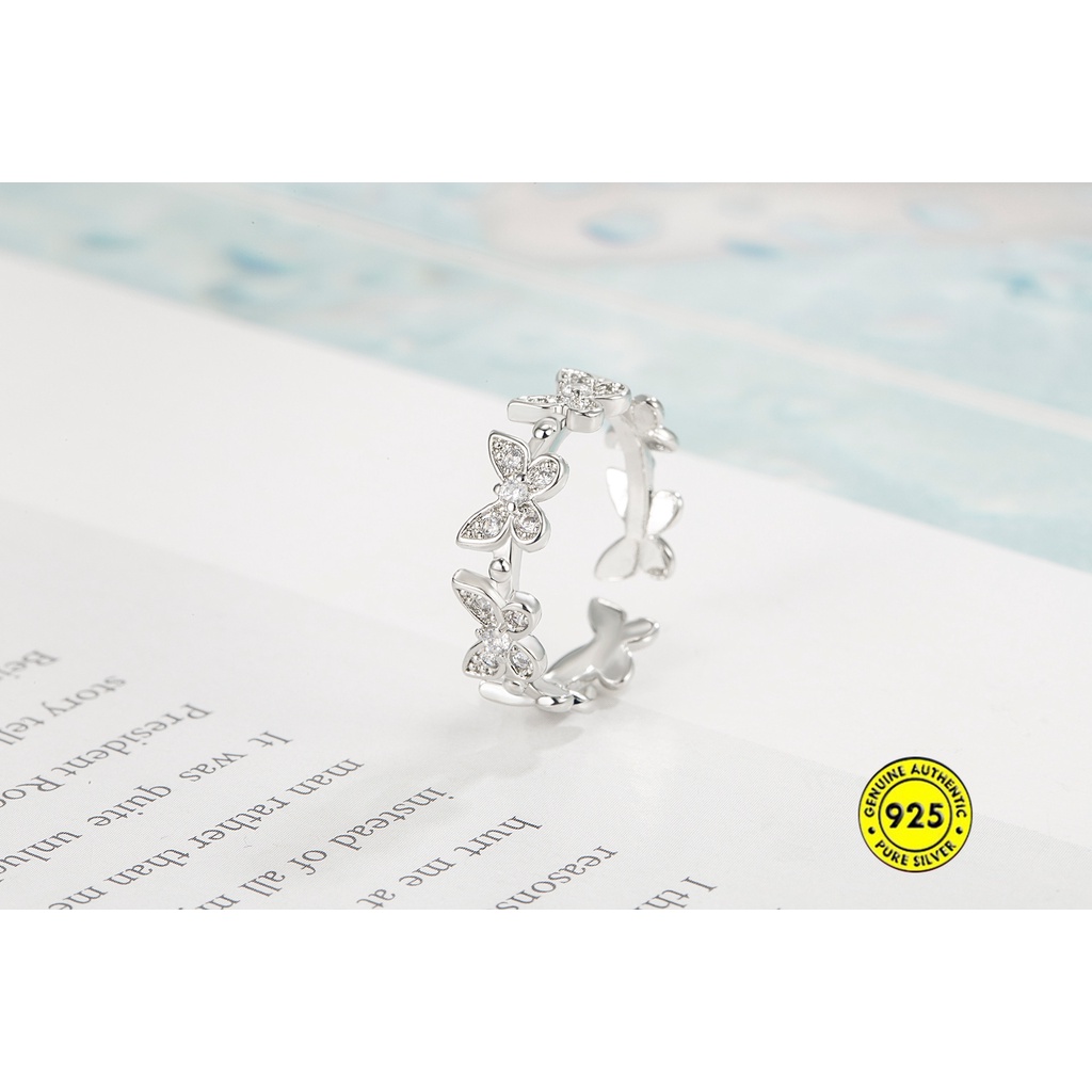 Cincin Multi-Butterfly Berlian Penuh Temperamen Masuk Lux Open Ring Untuk Wanita U1523