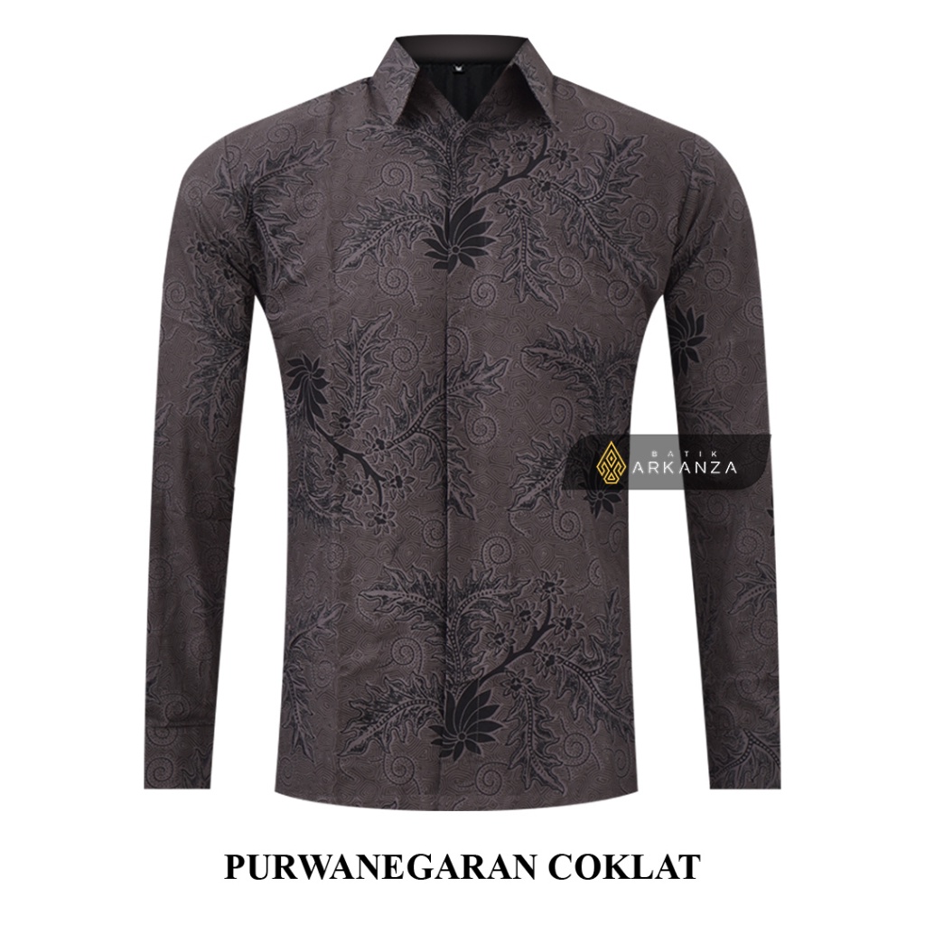 BATIK ARKANZA Motif Purwanegaran Coklat Kemeja Baju Batik Pria Slimfit Mewah Terbaru Full Lapis Furi