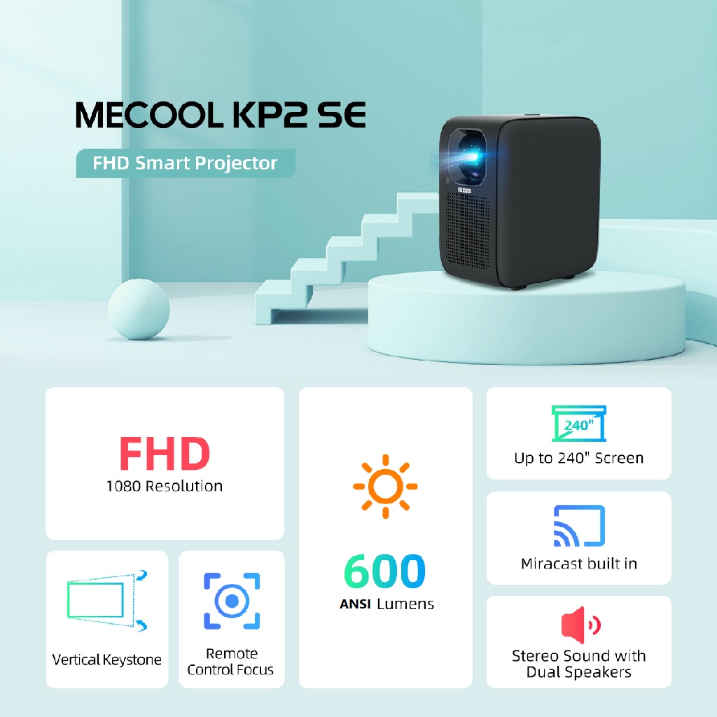 GROSIRUNIK99 MECOOL KP2 SE - 1080P Full HD Smart Projector 600 ANSI Lumens