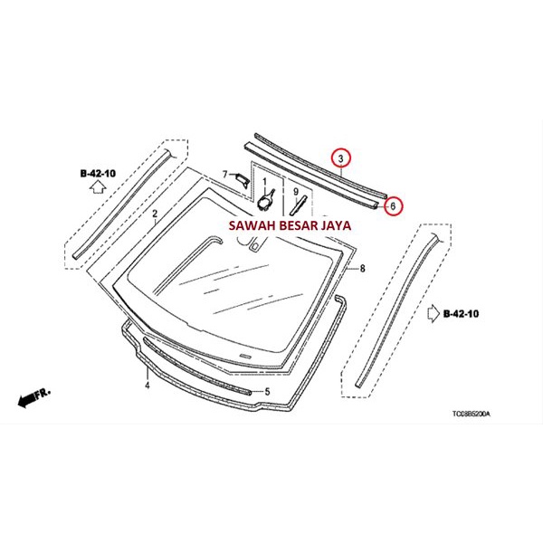 Karet Molding List Lis Kaca Besar Depan Bagian Atas Honda Accord CP2 2008 2009 2010 2011 2012 Origin