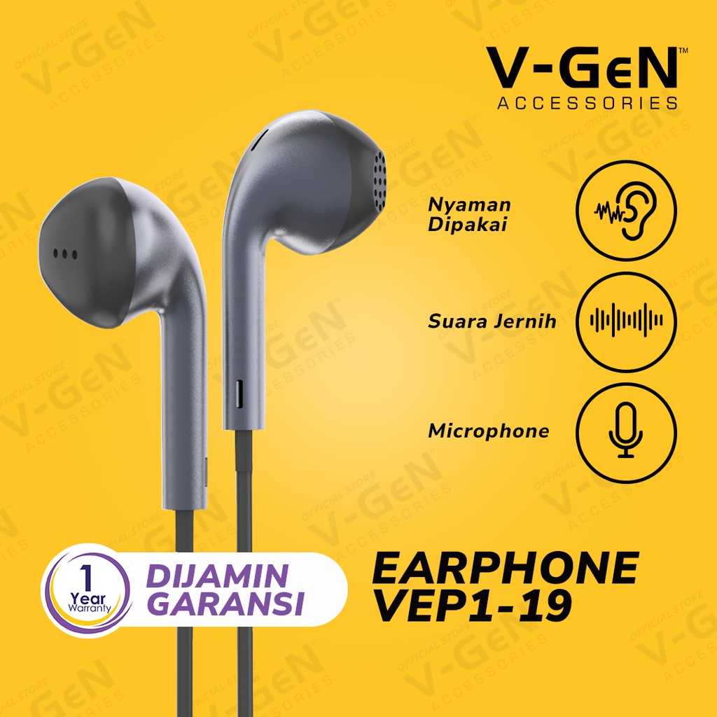 Headset Murah V-GeN VEP1-19 Wired Handsfree Earphone Headset Stereo Sound original VGEN