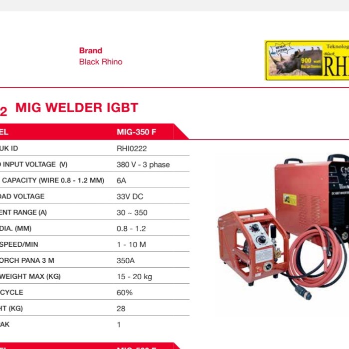 mesin las mig 350 a 380v - mesin las Argon mig 350 black Rhino BLACK RHINO