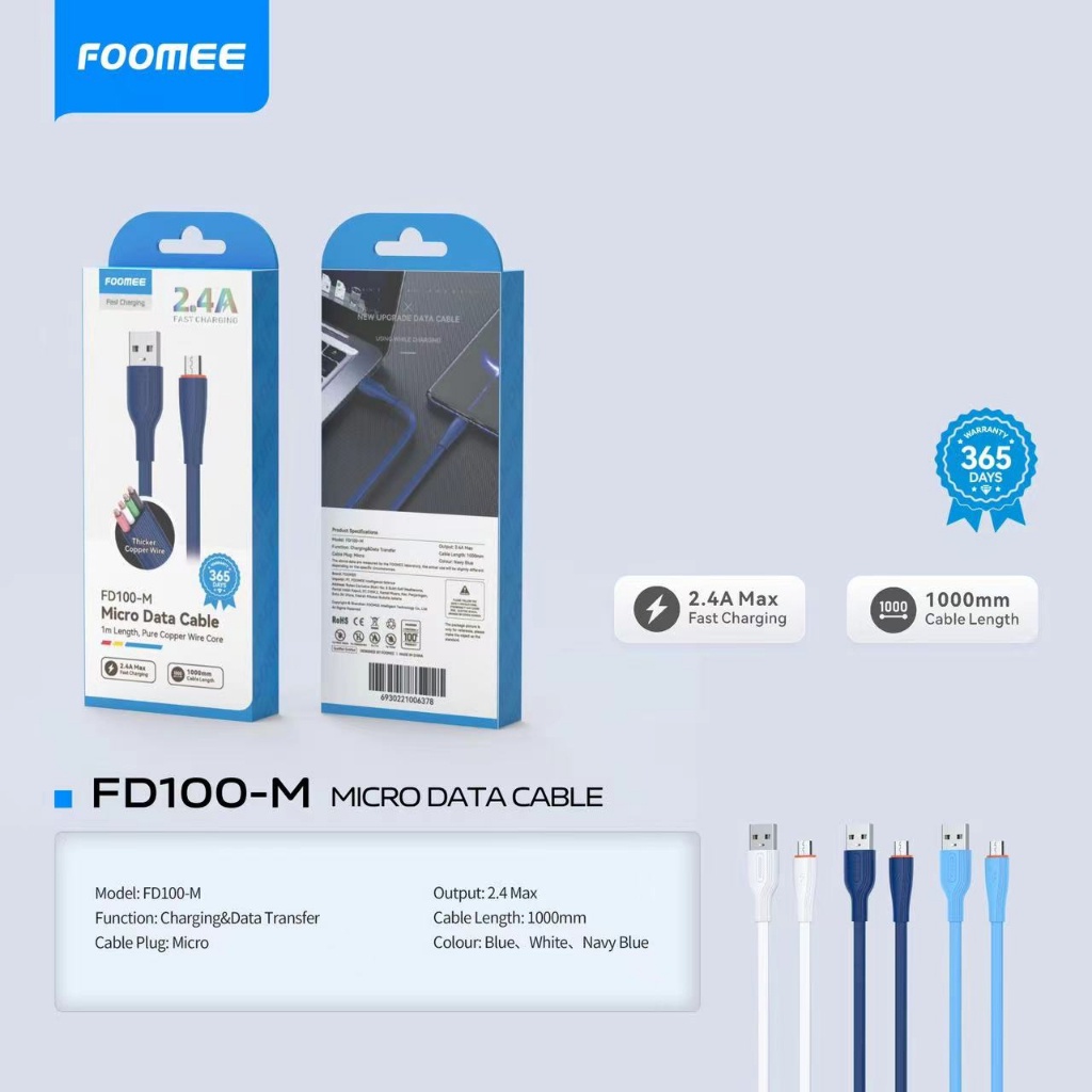 Foomee Kabel Data FD100-M Micro/FD100-C Type-C/FD100-L Lightning