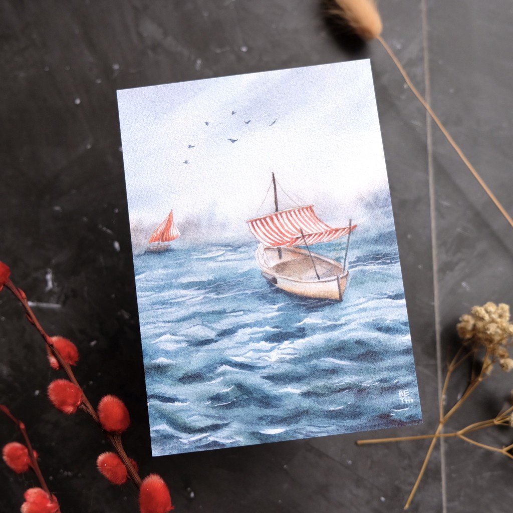 

Watercolor Postcard by BETH STUDIO / Artprint Art Print Kartu Pos Post Card Bird Flower