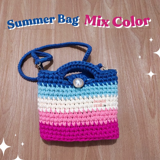 BEMBI CRAFT TAS RAJUT Summer Bag/ Rainbow Bag/ Tas Warna Fuschia Sage Green Olive Mustard Denim Ivor