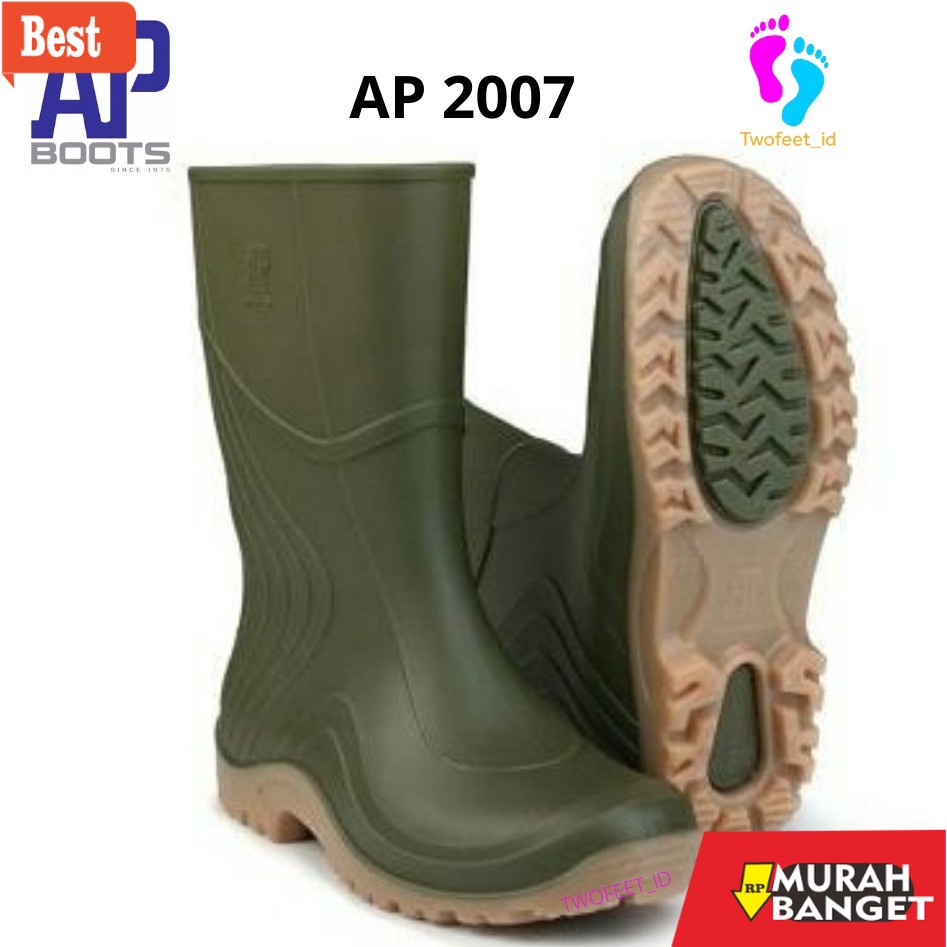 Boot pria terbaru- SEPATU BOOT SAFETY KARET - AP 2007 GREEN 37-43 - AP BOOTS PENDEK HIJAU - TWOFEET
