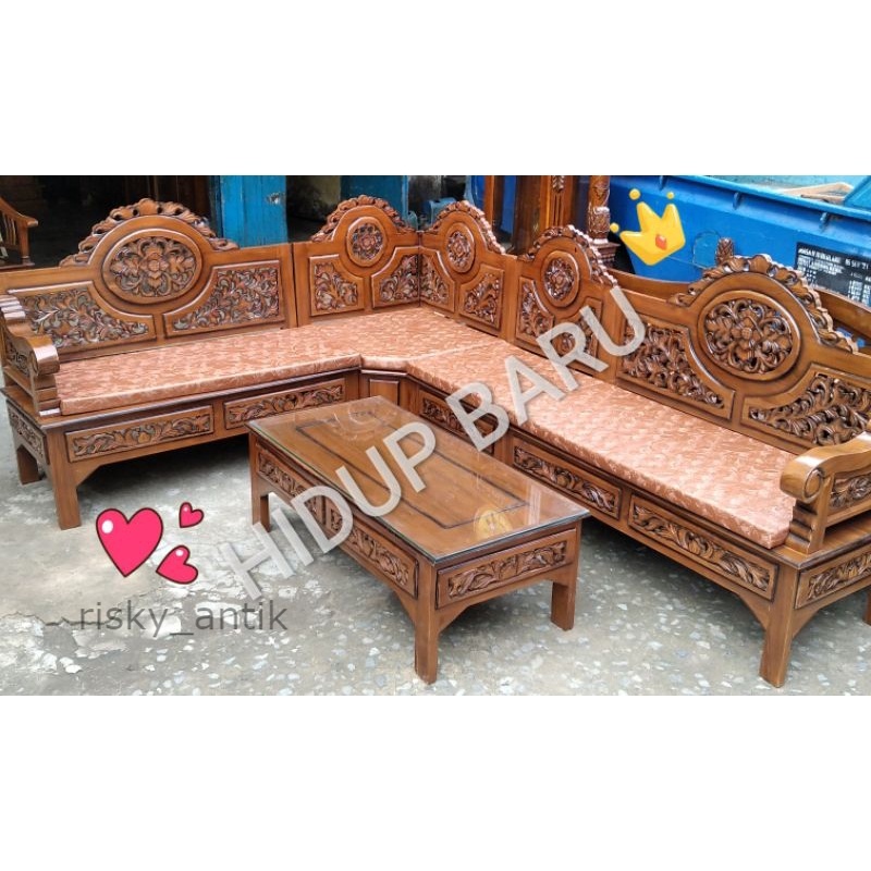 Kursi tamu L Jati kacamata / korsi ruang tengah mesir Jepara ukir / sofa kayu minimalis Halus murah 