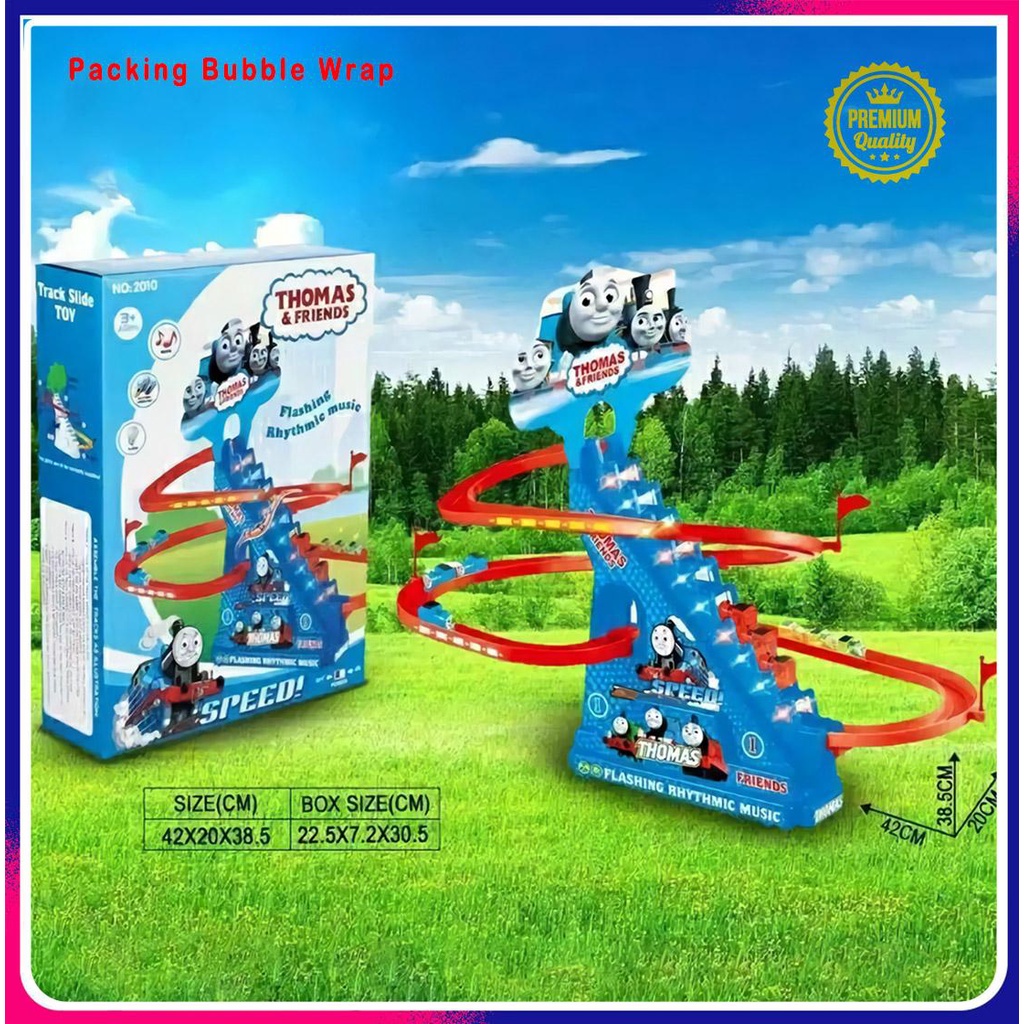 Mainan Tangga Slide Jalur Seluncur Kereta Api Karakter Thomas Wahana  Bus Tayo Arena Bermain Kendara