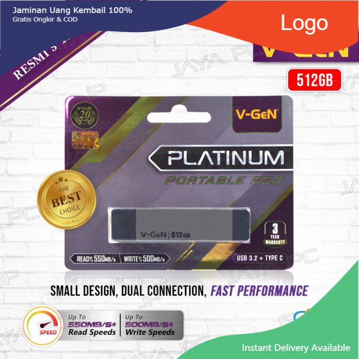 V-Gen SSD Portable Platinum 512GB - VGen 512 GB USB 3.2 Type C