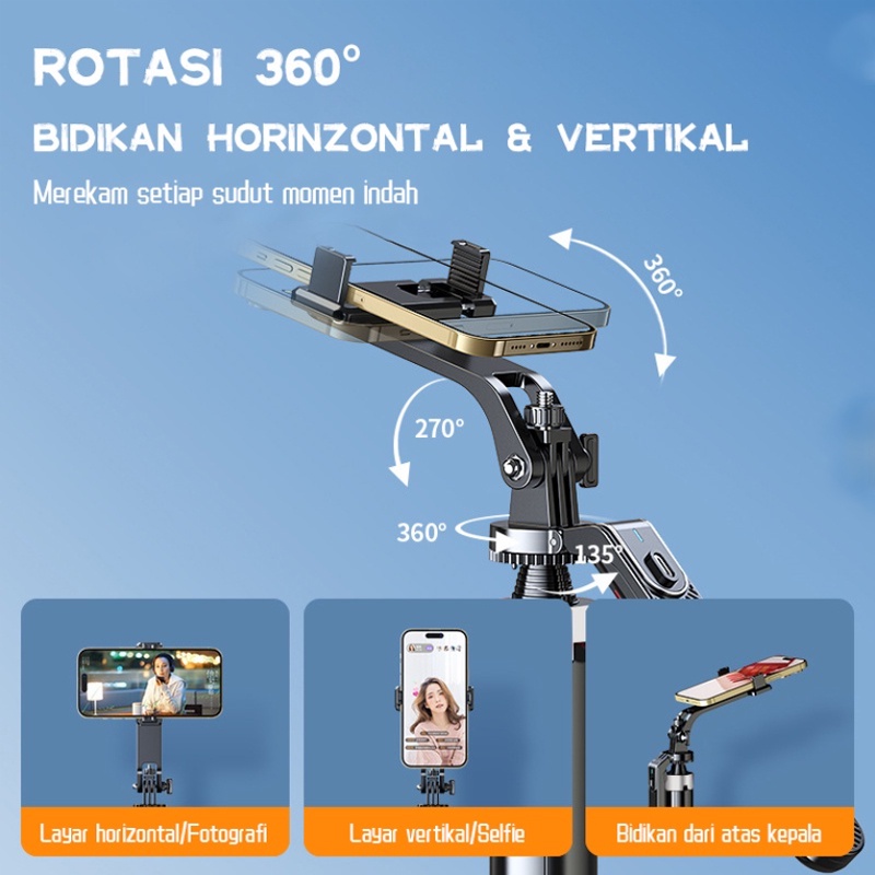 P180 Tongsis Tripod Bluetooth Selfie Stick Remote Tripod Bracket penstabil empat kaki HP 360 ° Rotation 180cm Dengan 1/4 Adaptor