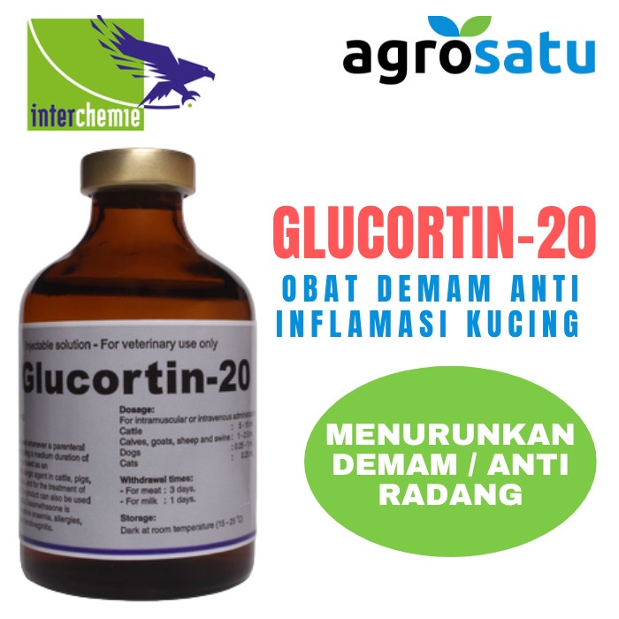 Obat Demam Kucing Anjing Glucortin 20 50ml Anti Inflamasi Radang Pereda Nyeri Analgesik Antipiretik 