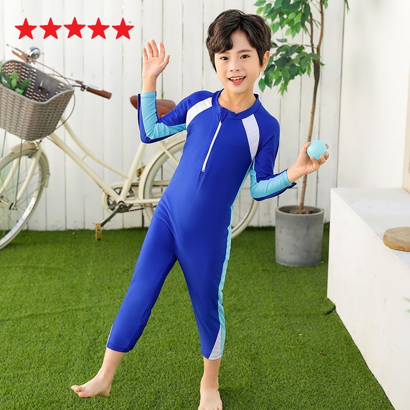 Baju Renang Anak Cowok Anak Laki-laki Perempuan Cewek One-piece Dengan Topi UV Rashguard Lengan Panjang Tabir Surya Berselancar Olahraga Pakaian Diving Tanggung