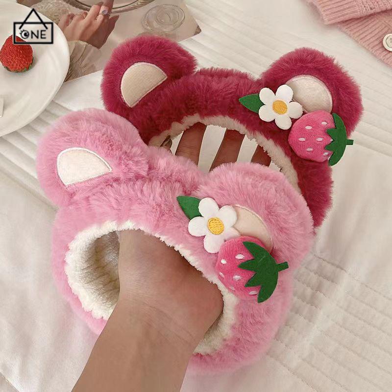 COD❤️Mewah Strawberry Bear Bando Wanita Cuci Muka Ikat Kepala Lucu Jepit Rambut Bulang-A.one