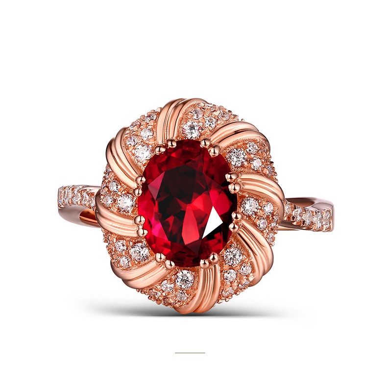 Goldkingdom Aksesoris Perhiasan Fashion Ready Stock Eropa Dan Amerika Mewah Karat Merpati Merah Ruby Cincin Perempuan Berlapis Rose Gold Perempuan