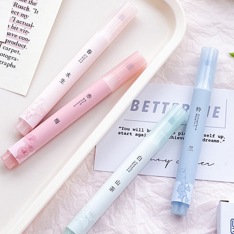 4pcs Gaya Cina Ujung Pahat Warna Terang Stabilo Pelindung Mata Color Plastics Marker Pen