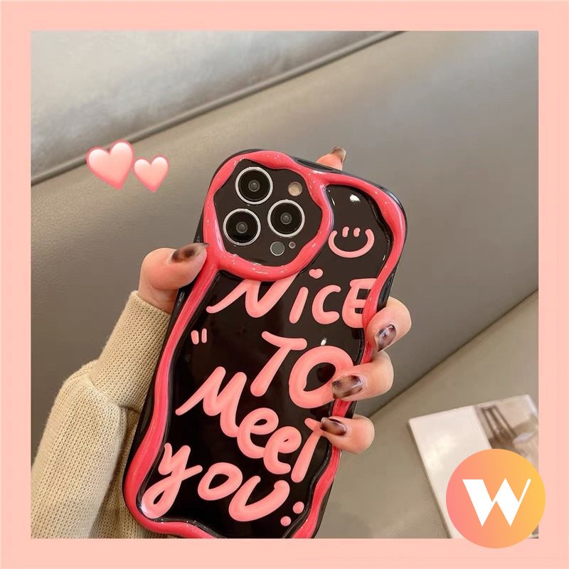 Case Huruf Seni Sederhana Kompatibel Untuk iPhone 7plus 11 13 12 14 Pro Max X XR XS Max 6s 7 6 8 Plus SE 2020 Tpu Lembut 3D Bergelombang Melengkung Tepi Smile Airbag Shockproof Glossy Cover