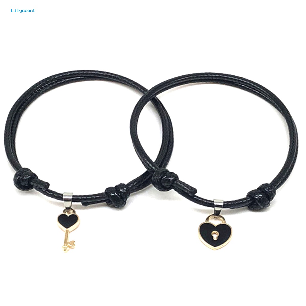 Lilyscent 1pasang Gelang Tali Resin Untuk Pesta 2Pcs Kunci Hati Lock Bracelet Simple