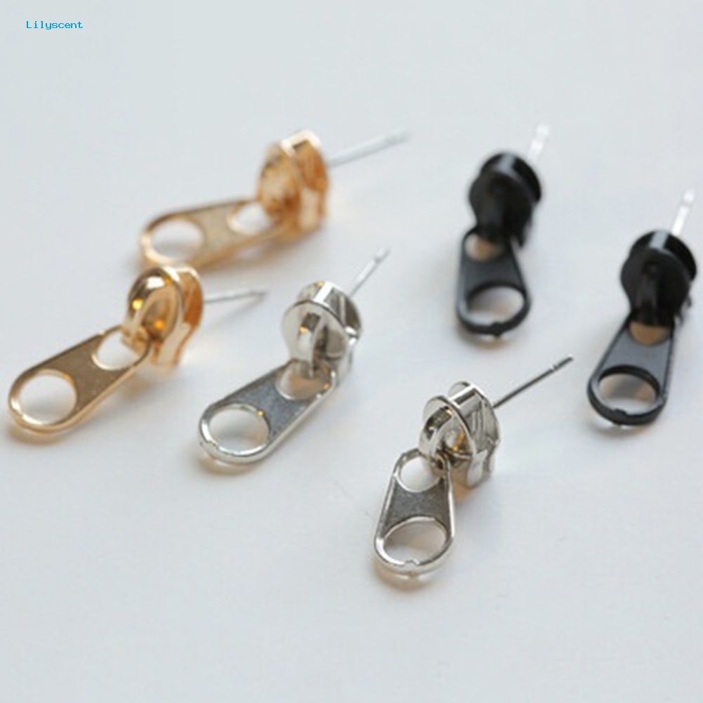 Lilyscent Kreatif Logam Ritsleting Telinga Studs Earrings Punk Rock Wanita Perhiasan Hadiah Ulang Tahun