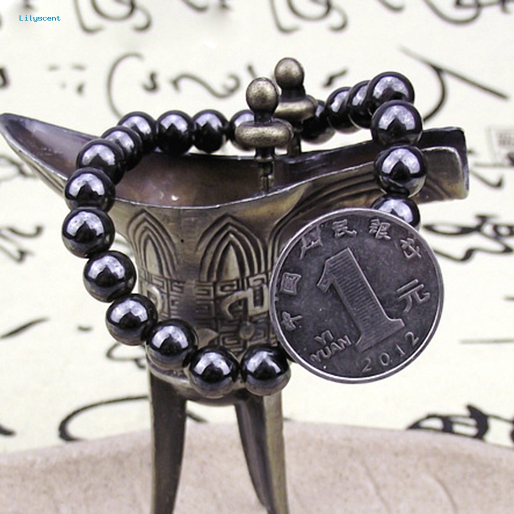 Gelang Batu Magnet Bulat Hitam Lilyscent Fashion Unisex Perawatan Kesehatan Bangle Jewelry