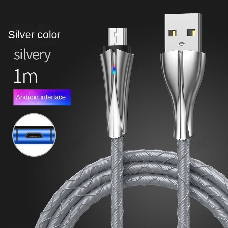 5a Kabel Data Woven Pengisian Super Cepat Dengan Lampu Indikator Zinc Alloy Charging Cable Android Type-C Fast Charging Data Line