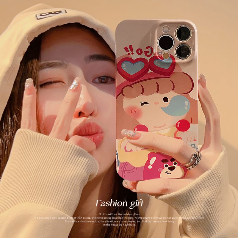 Hot Fshion LOTSO Girl Ultrathin Hard Full Protective Case IPhone 7 8 Plus 7+ 8+ XR XS Max 11 12 13 14 Pro Max 14Plus SE 2020 Women's Gift Pink Cute Cartoon bubble Gril Nonskid