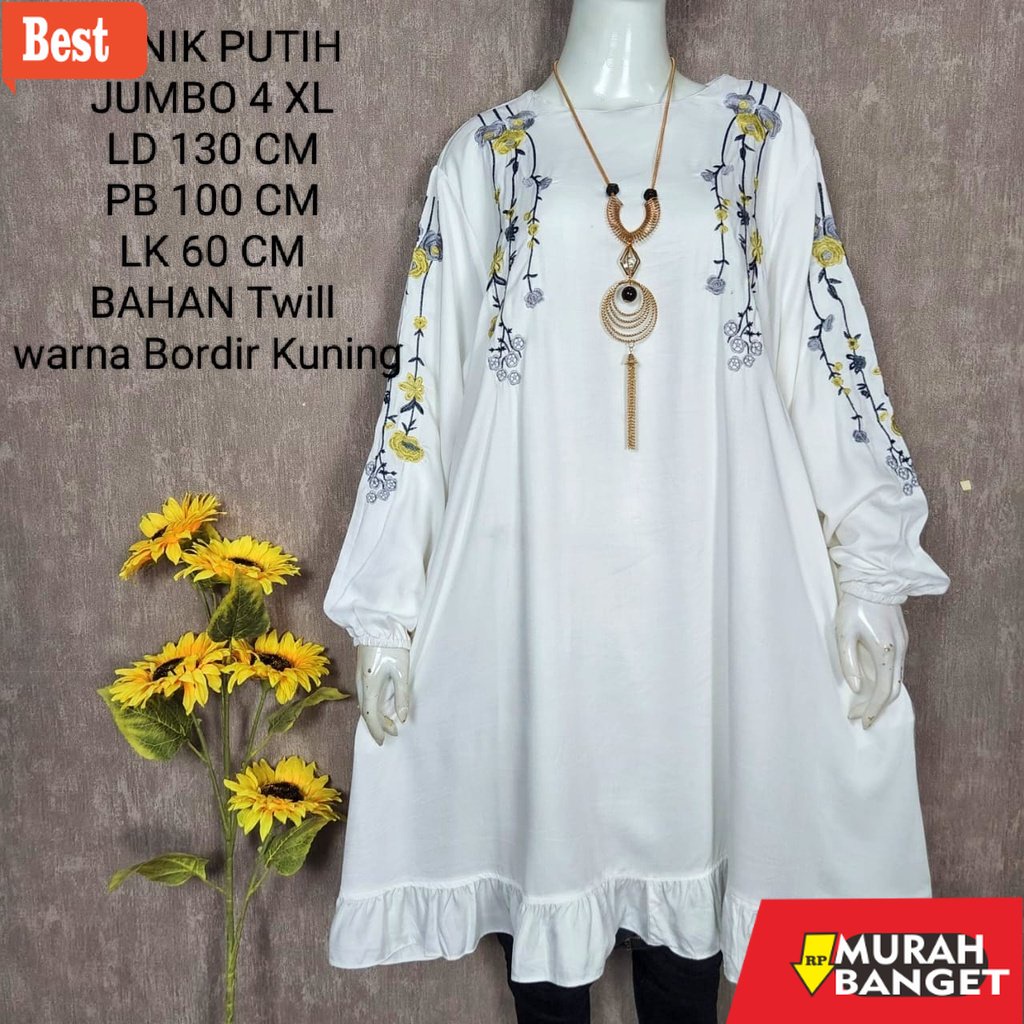 Tunik jumbo terbaru untuk wanita- Tunik Jumbo Ld 130 Cm Model Rempel Dan Bordir Kekinian